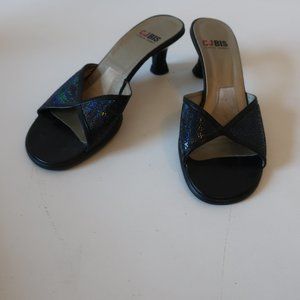 CHARLES JOURDAN BLACK LEATHER OPEN TOE MULE SZ 8*